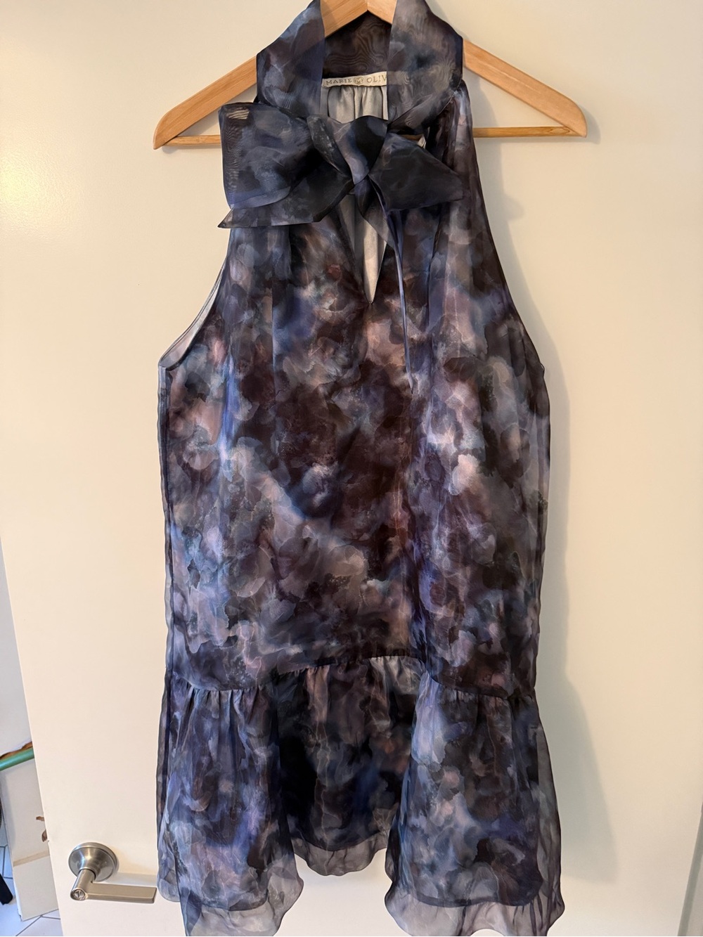 Marie Oliver Navy and Black Watercolor Tie-Neck Wedding Dress
